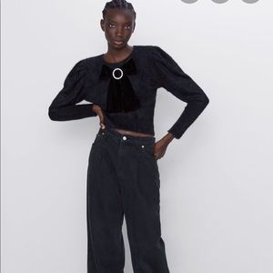 Zara faux fur sweater with embellished bow